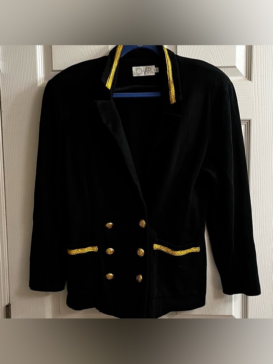 char Jackets & Blazers - CHAR ~ BLACK DOUBLE BREASTED GOLD TRIM BLAZER ~ 12